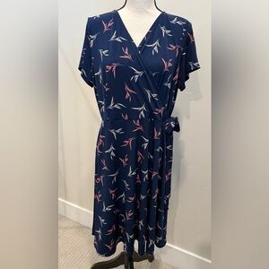 Kaileigh Beautiful Floral Faux Wrap Dress in Navy & Pink  | Lightweight | XL